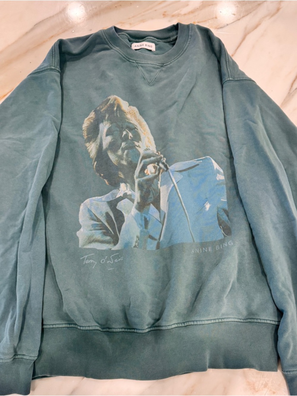 Anine Bing Teal David Bowie Graphic Crewneck Sweatshirt